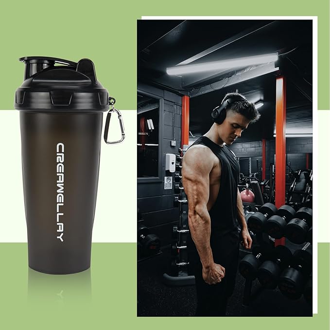 2 Pack Protein Shaker Bottle, 24 oz Protein Shaker Cup with Wire Shaker Ball for Pre Workout, Shake Bottle with Carrying Handle, BPA-Free & Dishwasher Safe (Black, White)