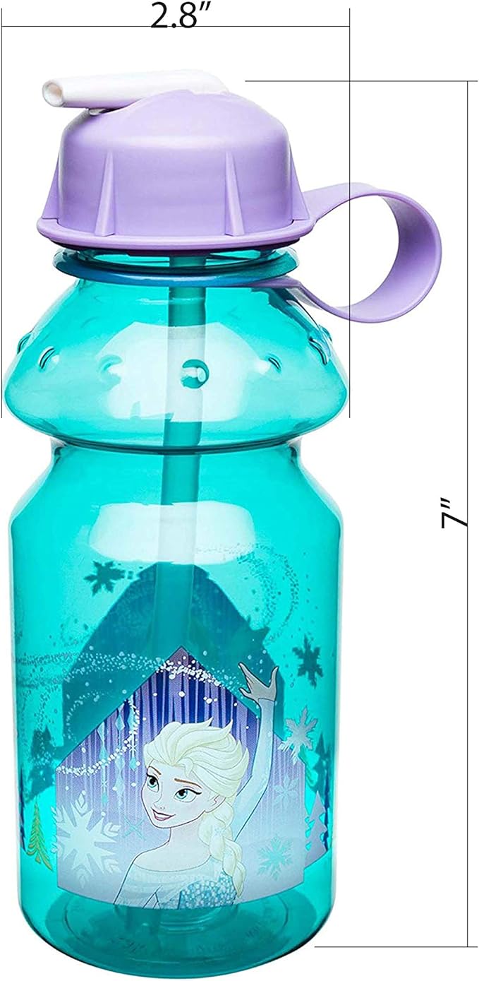 Zak Designs Disney Frozen Kids Water Bottle with Straw and Built-in Carrying Loop, Durable Water Bottle Has Wide Mouth and Break Resistant Design is Perfect for Kids (14oz, Tritan, BPA-Free)