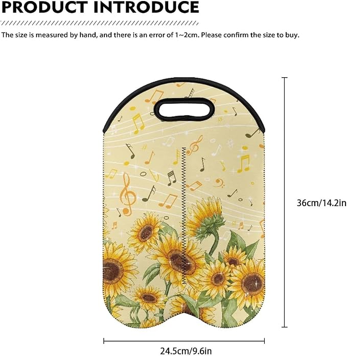 doginthehole Yellow Sunflower Wine Tote Carrier Bag Reusable Wine Bottle Protector Home Travel Picnic Portable Wine Bottle Holder Neoprene Insulated Sleeve for 750ml Bottles