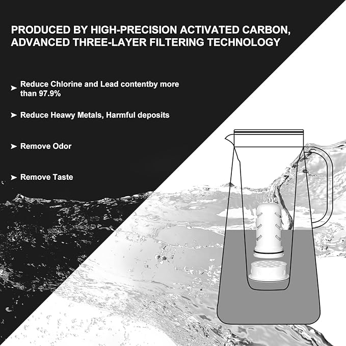 Water Pitcher Filter Replacement Compatible with LifeSt Home Dispenser 18c/Glass Pitcher 7c/Plastic Pitcher 10c/Plastic Pitcher 7c, 2 Membrane Micro Filter and 2 Activated Carbon