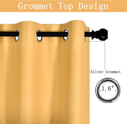 Yellow Valance for Kitchen Blackout Thermal Insulated 42X18 Inches Short Curtains Drapes Grommet Valance for Bedroom/Living Room 1 Panel