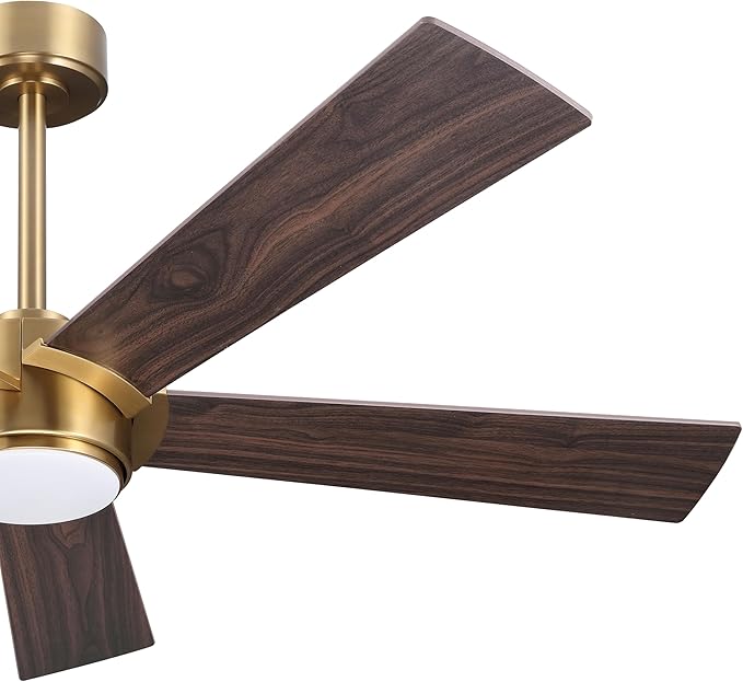 54" Ceiling Fan with Light and Remote Control, Modern Dimmable LED Light, 6-Speed Noiseless Reversible DC Motor, 5 Plywood Ceiling Fan for Kitchen Bedroom Living Room NAB Gold/Walnut