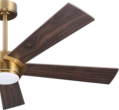 54" Ceiling Fan with Light and Remote Control, Modern Dimmable LED Light, 6-Speed Noiseless Reversible DC Motor, 5 Plywood Ceiling Fan for Kitchen Bedroom Living Room NAB Gold/Walnut