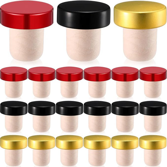 Yookeer T-shaped Stopper Cork Wine Stopper Bottle Stoppers Reusable Wine Bottle Stopper Sealing Plug Bottle for Wine Beer Bottles DIY Craft (Black, Gold, Red,24 Pieces)