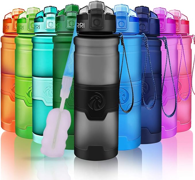 ZORRI 14/17/ 24/32 OZ Water Bottles, BPA Free Tritan Lightweight Leak Proof Sport Bottle with Brush, Lock Feature, Track Marker, and Flip Lid for Kids School, Fitness, Office, Sports & Outdoors