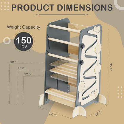 Toddler Tower Step Stool for Kitchen & Bathroom with Anti Slip Feet - 4 in 1 Adjustable Toddler Standing Tower, Perfect Toddler Kitchen Stool Helper for Growing Independence & Learning New Skills