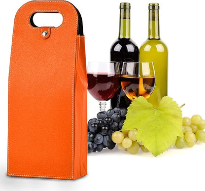 2 Bottle Wine Bag Carrier Tote Wine Champagne Gift Bag, Reusable Leather Wine Tote Carrier Bag Box Holder, Leather Wine Bottle Packag Bag, Classic Single Bottle Gift Bag, wine Accessory Sets