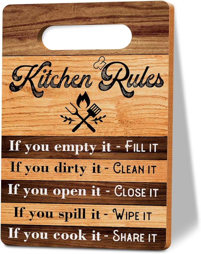 Cutting Board Gifts, Kitchen Rules Wood Cutting Boards for Kitchen, House Warming Gifts New Home, Kitchen Wall Art, Christmas Birthday Gifts for Women Mom Grandma 8 x 12 Inch