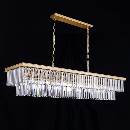 Wellmet Gold Chandelier 57 inch, 13-Light Modern Rectangular Crystal Chandelier Ceiling Hanging, Linear Chandeliers Light Fixture for Living Room, Dining Room, Bedroom, Kitchen Island