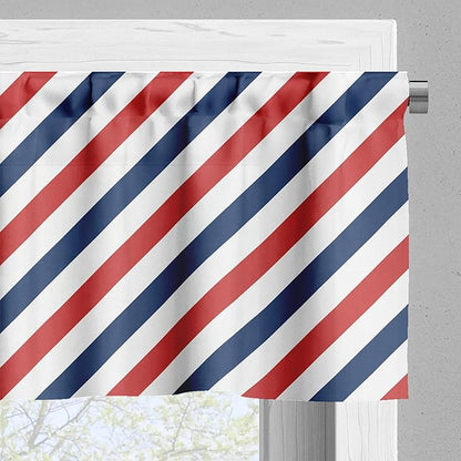 Ambesonne Harbour Stripe Valance & Tier Curtain 3 pcs Set, Vintage Barber Pole Helix of Colored Stripes Medieval Contrast Design, Window Treatments for Kitchen Room Decor, 55" x 36", Blue Red