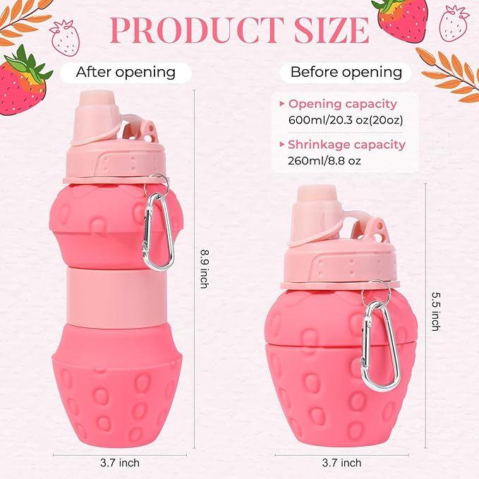 YOGFIT Collapsible Water Bottles, Silicone Foldable Portable Water Bottles 600ml Lightweight Leakproof for Travel Camping Hiking Outdoor Indoor Sport