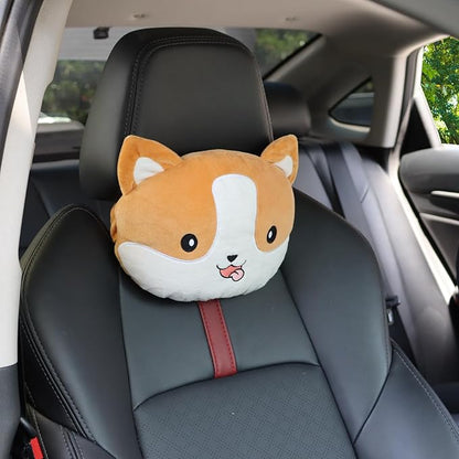 2 Pack Car Headrest Pillow, Cute Neck Pillow for Car Seat Comfortable Soft Head Neck Rest Cushion Seat Neck Support Cartoon Car Pillow for Driving, Travelling, Home Décor - Corgi