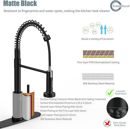 Touchless Kitchen Faucet, Black, with Soap Dispenser and Deck Plate, Motion Sensor Smart Activated Single Handle Stainless Steel Sink Faucets, 18IN/48CM Tall