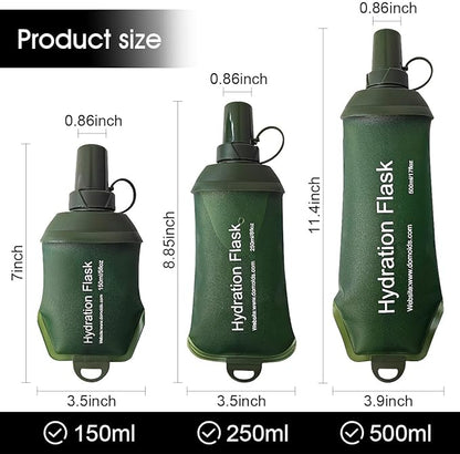 150ml Soft Flask, TPU Collapsible Soft Water Bottle for Hydration Pack, Running Vest, Folding Water Bottle for Hiking Cycling Climbing-1Pcs, Green