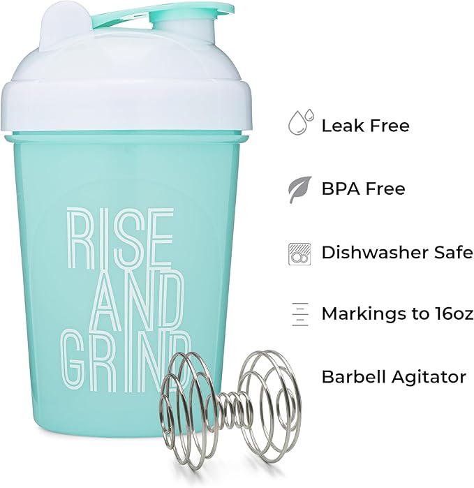 [2 Pack] 20-Ounce Shaker Bottle with Motivational Quotes (Coral & Mint) | Protein Shaker Bottle with Mixer Agitators | Blender Shaker Bottle for Protein Mixes Pack is BPA Free and Dishwasher Safe