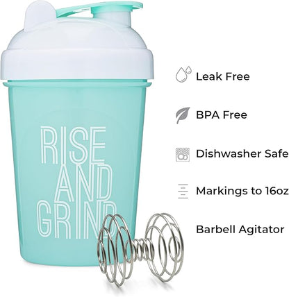 [2 Pack] 20-Ounce Shaker Bottle with Motivational Quotes (Coral & Mint) | Protein Shaker Bottle with Mixer Agitators | Blender Shaker Bottle for Protein Mixes Pack is BPA Free and Dishwasher Safe