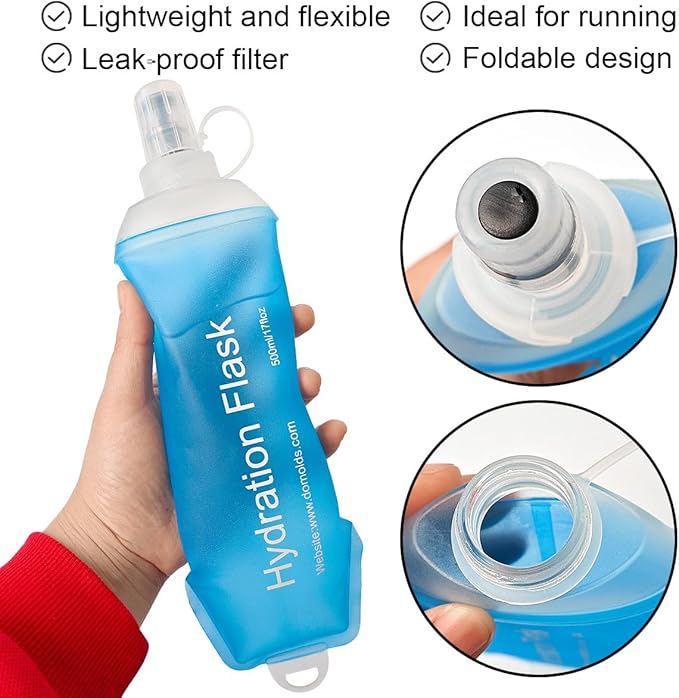 150ml Soft Flask, TPU Collapsible Soft Water Bottle for Hydration Pack, Running Vest, Folding Water Bottle for Hiking Cycling Climbing-2Pcs, Blue