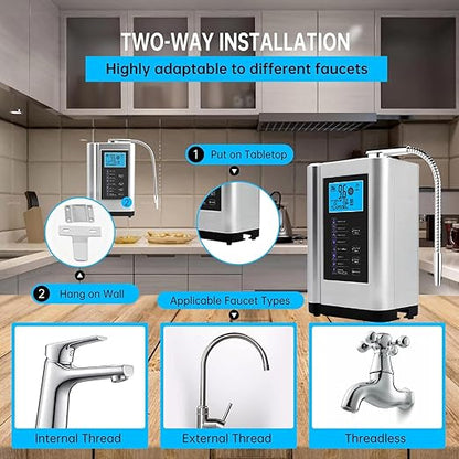 Alkaline Water Ionizer Machine AG7.0, Home Filtration System Produces pH 4-10.5 Water, 7 Water Settings, Up to -570mV ORP, 8000L Per Filter, Silver