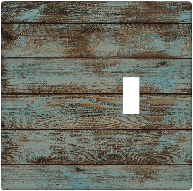 Vintage Green Wood Texture Combo Single Blank 1 Single Toggle Light Switch Wall Plate Cover Decorative 2-Gang for Electrical Room Bathroom Bedroom Home Kitchen One Receptacle 4.5" x 4.6"