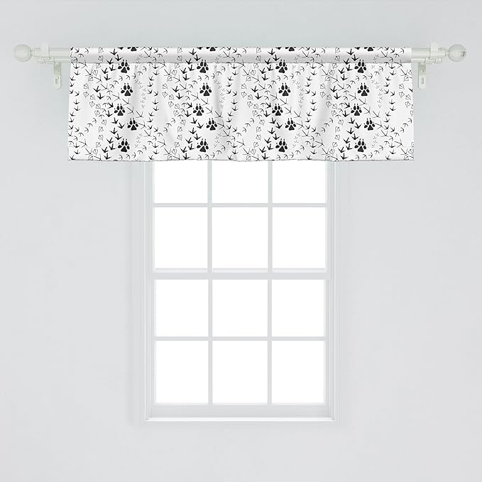 Ambesonne Animal Window Valance, Wildlife Nature Scene Organisms Footprint Patterns Bear Goose Ducks Birds, Curtain Valance for Kitchen Bedroom Decor with Rod Pocket, 42" x 18", Charcoal Grey White