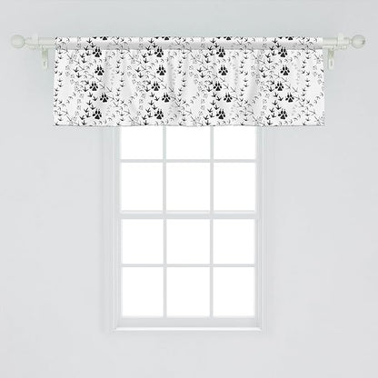 Ambesonne Animal Window Valance, Wildlife Nature Scene Organisms Footprint Patterns Bear Goose Ducks Birds, Curtain Valance for Kitchen Bedroom Decor with Rod Pocket, 42" x 18", Charcoal Grey White