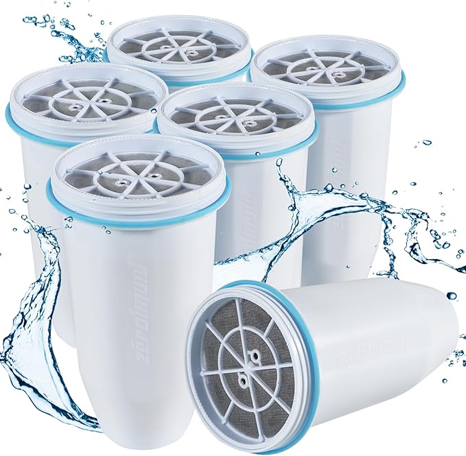 ZR-017 Water Filter Replacement for Water Pitchers and Dispensers, Advanced 6-Stage Filter to Remove 99.9% Lead, Chlorine, Fluoride, Heavy Metals, BPA Free (6 pack)