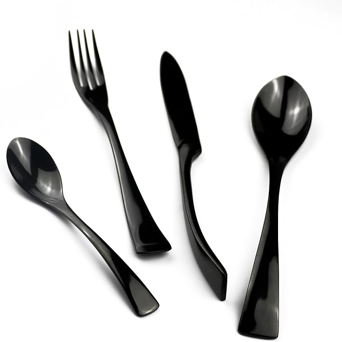 18/10 Stainless Steel Flatware Set,Luxury Black Cutlery Silverware Dinner Service Dessert Fork Tea Spoon Knife,for Home Kitchen Restaurant Hotel, Qty=15 Pcs