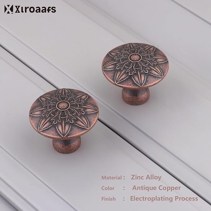 10 Pack Antique Copper Cabinet Knobs,1-2/5" Round Vintage Copper Knobs for Cabinets for Dresser Drawers,Cabinet Hnadles Drawer Knobs and Pulls Retro Copper