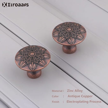 10 Pack Antique Copper Cabinet Knobs,1-2/5" Round Vintage Copper Knobs for Cabinets for Dresser Drawers,Cabinet Hnadles Drawer Knobs and Pulls Retro Copper