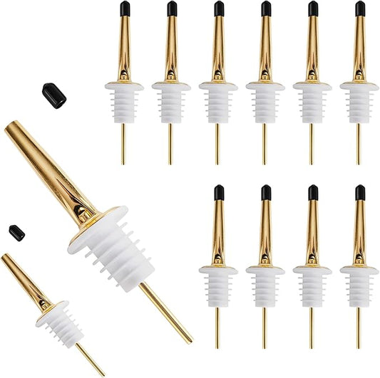 12 Pack Liquor Pourers Spouts for Liquor Bottles Gold Bar Pour Spouts Liquor Pourers with Dust Caps Bottle Pourers for Alcohol, Speed Pourers for Liquor Bottles(Gold, 12 Pack)