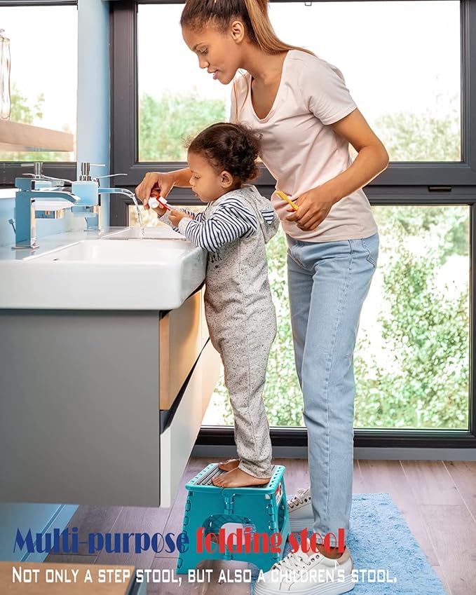 ACSTEP Folding Step Stool 9 inch Height Non-Slip Step Stool for Kid and Adult,Premium Heavy Duty Foldable Stool Kitchen Garden Bathroom Stepping Stool (Blue,1 Pack)