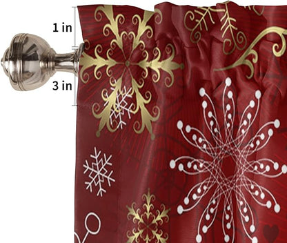 Vandarllin Christmas Valance Kitchen Curtains for Windows, Snowflake Pattern Rod Pocket Valances Window Treatments Gold White Short Curtains for Bedroom/Living Room, 54" X 18" -1 Panel