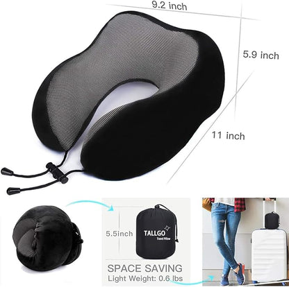 Travel Pillow, Best Memory Foam Neck Pillow Head Support Soft Pillow for Sleeping Rest, Airplane Car & Home Use (Black)