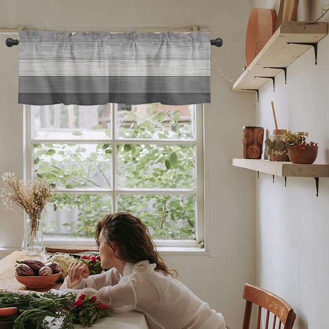 Vandarllin Farmhouse Kitchen Curtains Valances for Windows, Grey Kitchen Curtains Valances for Windows Rod Pocket Country Window Treatment for Kitchen/Living Room/Bedroom/Bathroom,42" X 12" -1 Panel,