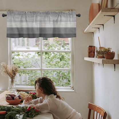 Vandarllin Farmhouse Kitchen Curtains Valances for Windows, Grey Kitchen Curtains Valances for Windows Rod Pocket Country Window Treatment for Kitchen/Living Room/Bedroom/Bathroom,42" X 12" -1 Panel,