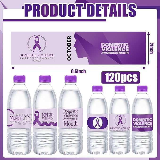 120 Pcs Domestic Violence Awareness Month Decorations Water Bottle Labels 8.6" x 2" Domestic Violence Awareness Month Water Bottle Stickers for Domestic Violence Awareness (Bright Color)