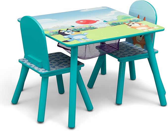 Delta Children Bluey Kids Table and Chair Set with Storage (2 Chairs Included) - Greenguard Gold Certified - Ideal for Arts & Crafts, Snack Time, Homeschooling, Homework & More, Blue