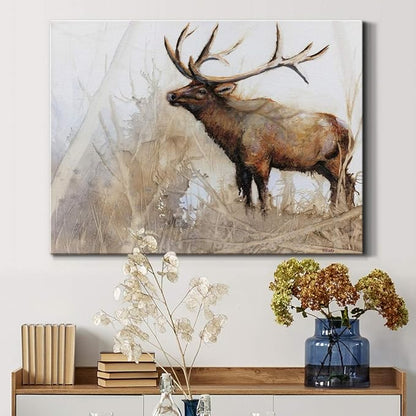 Renditions Gallery Canvas Animal Wall Art Home Paintings & Prints Brown Big Horn Elk Modern Abstract Canvas Wall Hanging Wildlife Decorations for Bedroom Office Kitchen - 24"x36" LT33