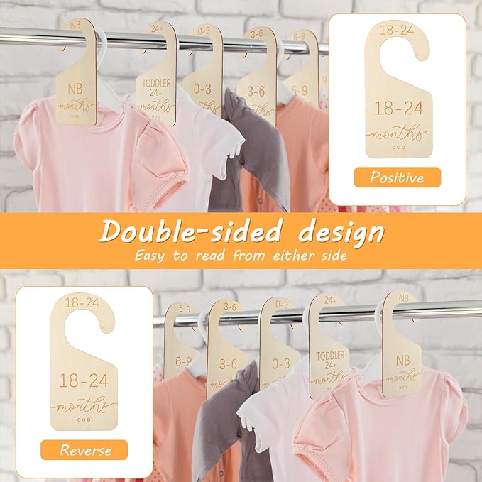 Yolev 8 Pcs Baby Closet Dividers for Clothes Organizer,Wooden Baby Closet Dividers,Double-Sided Organizer for Newborn to 24 Months Size Clothes Hanger Closet Dividers Nursery Organization for Clothes