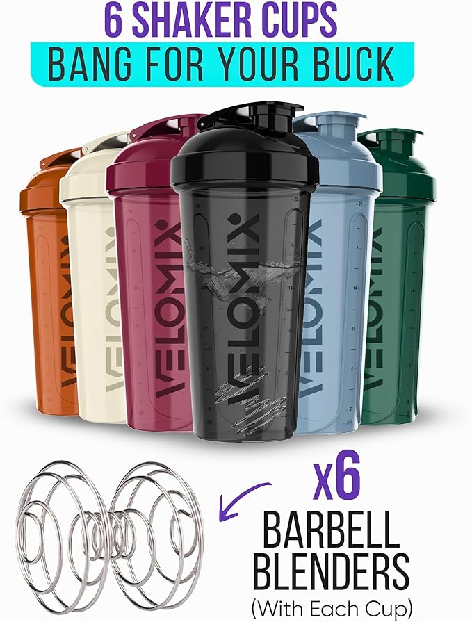 -6 PACK- Shaker Cups for Protein Shakes 28 oz - 6x Wire Whisk | Leak Proof Protein Shaker Bottle for Protein Shakes, Shaker Bottle Pack for Pre & Post Workout, Shaker Cup, Shaker Bottle Cups