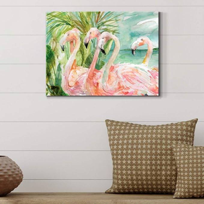 Renditions Gallery Canvas Animal Wall Art Modern Decorations Paintings Pink flamboyant Flamingoes Glam Abstract Romantic Artwork Home Prints for Bedroom Office Kitchen - 12"x18" LT33