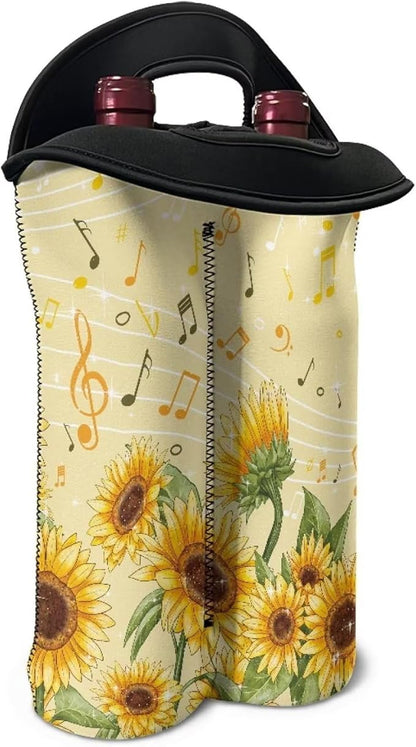 doginthehole Yellow Sunflower Wine Tote Carrier Bag Reusable Wine Bottle Protector Home Travel Picnic Portable Wine Bottle Holder Neoprene Insulated Sleeve for 750ml Bottles