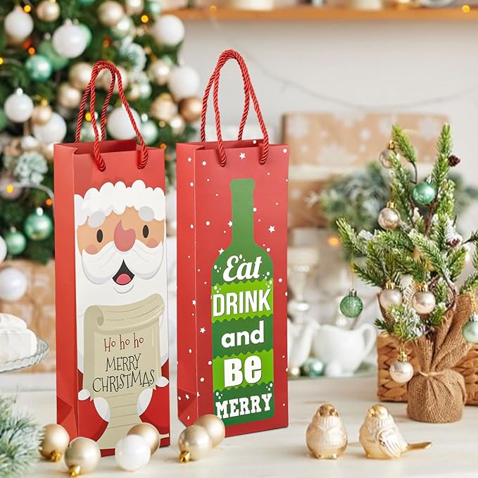 12pc, Christmas Decoration Supplies Cartoon Old Man Paper Bag Red Wine Bag Wine Bottle Bag Restaurant Hotel Dining Table Decoration Supplies