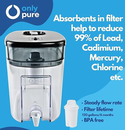 120 Gallon Long Life 40 Cups Water Filter Pitcher 1 Membrane Filter, IAPMO Certified, 5X Times Lifetime, Reduces 99% Lead, Cadmium, Mercury, PFAS, PFOS, Compatible Brita Long Last Pitcher