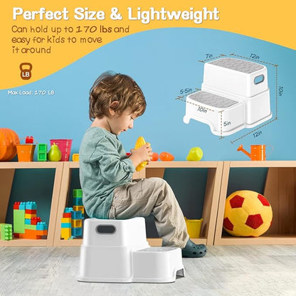 Toddler Step Stool, 2 Step Stool for Kids with Anti-Slip Surface and Rubber Bottom, Kids Step Stool Poop Stool for Toilet Potty Training, Bathroom, Kitchen (Include 2 Ducks)