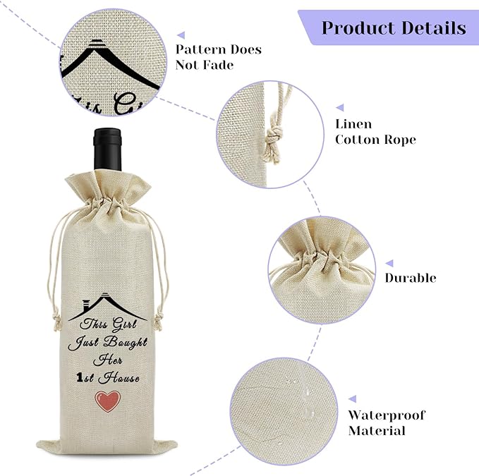 New Home Gift Wine Gift Bag Housewarming Gifts Wine Bag for Homeowner Host New Homeowner Gift for Friends First New Home Gift for Women Men Housewarming Party Decorations Burlap Wine Wrap Bag