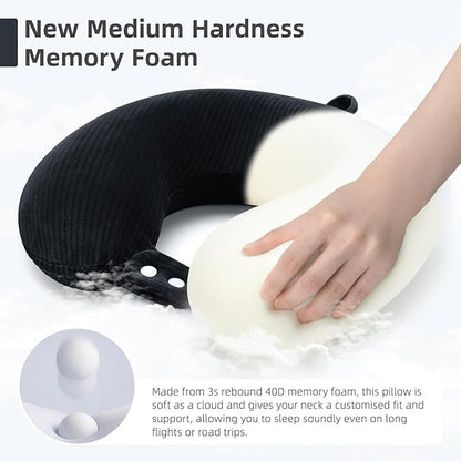 Travel Pillow, Neck Pillow Airplane Memory Foam with Sleep Mask Earplugs, Soft & Support Fleece Airplane Pillow for Travelling Plane Car Train Home Use, Black