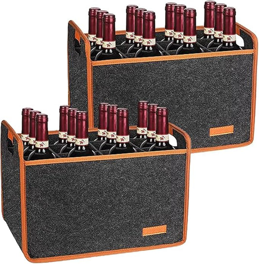 2 Pack 12 Bottles Wine Carrier Tote, Reusable Insulated Wine Bottle Tote Bag for Wine Lover, Collapsible Sturdy and Durable Wine Racks Countertop for Pantry, Travel and Party