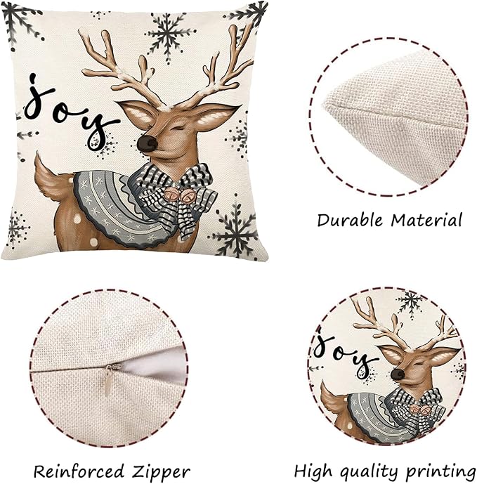 Christmas Decorations - Christmas Pillow Covers 18x18 Set of 4, Holiday Christmas Decor Home Sofa Couch Cushion Indoor Decorations