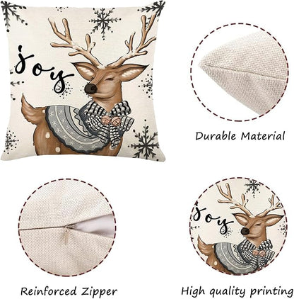 Christmas Decorations - Christmas Pillow Covers 18x18 Set of 4, Holiday Christmas Decor Home Sofa Couch Cushion Indoor Decorations